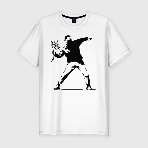 Мужская футболка приталенная из хлопка с принтом Banksy, вид спереди №1
