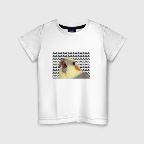 Детская футболка хлопок Орущий попугай, цвет белый