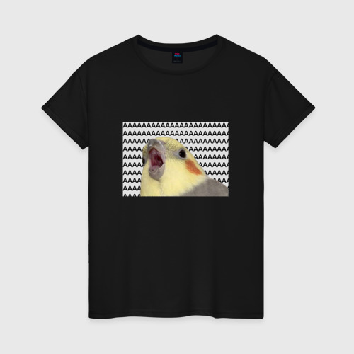 Женская футболка хлопок Орущий попугай, цвет черный