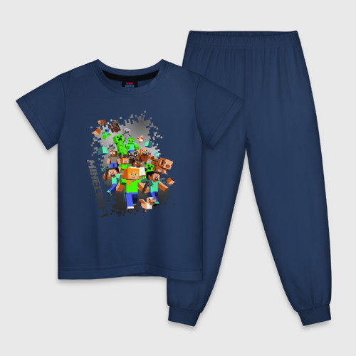 Детская пижама хлопок Minecraft, цвет темно-синий