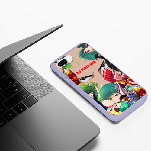 Чехол для iPhone 7Plus/8 Plus матовый Персонажи аниме Ванпанчмен, цвет светло-сиреневый - фото 5