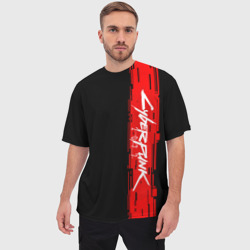 Мужская футболка oversize 3D Cyberpunk 2077 red chip white logo - фото 2