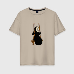 Веселый Безликий на качелях – Женская футболка хлопок Oversize с принтом купить со скидкой в -16%