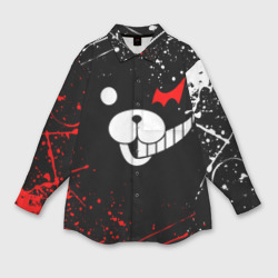 Женская рубашка oversize 3D Monokuma краснобелые брызги