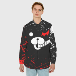 Мужская рубашка oversize 3D Monokuma краснобелые брызги - фото 2