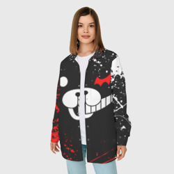 Женская рубашка oversize 3D Monokuma краснобелые брызги - фото 2