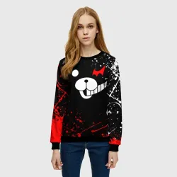 Женский свитшот 3D Monokuma краснобелые брызги - фото 2