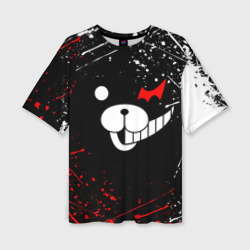 Женская футболка oversize 3D Monokuma краснобелые брызги