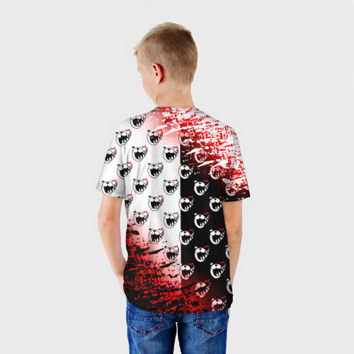 Детская футболка 3D с принтом Монокума на паттерне, вид сзади #2