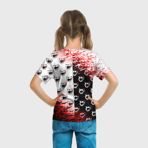 Детская футболка 3D с принтом Монокума на паттерне, вид сзади #2