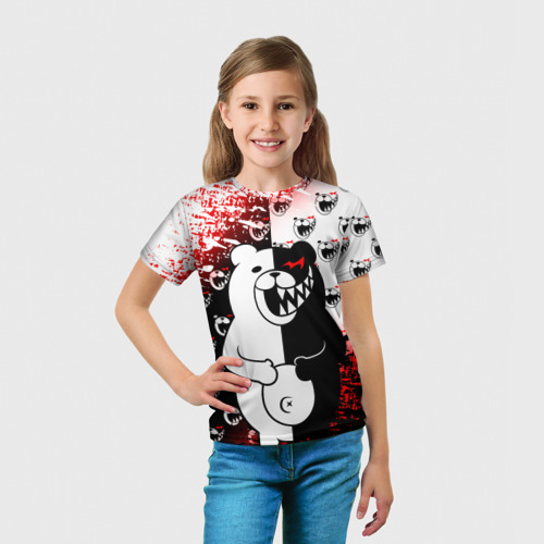 Детская футболка 3D с принтом Монокума на паттерне, вид сбоку #3