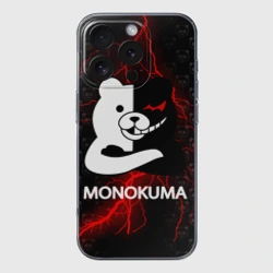 Чехол для iPhone 16 Pro силиконовый с защитой камеры Монокума с красной молнией