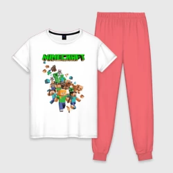 Женская пижама с белой футболкой хлопок Minecraft