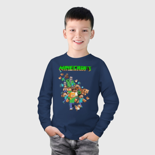 Детский лонгслив хлопок Minecraft, цвет темно-синий - фото 3