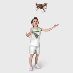 Пижама с принтом Minecraft для ребенка, вид на модели спереди №3. Цвет основы: белый