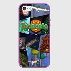 Чехол для iPhone 5/5S матовый Terraria коллаж с боссами