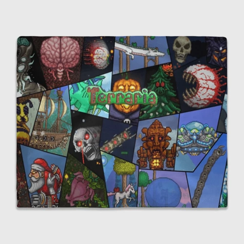 Плед 3D с принтом Terraria коллаж с боссами, вид спереди #2