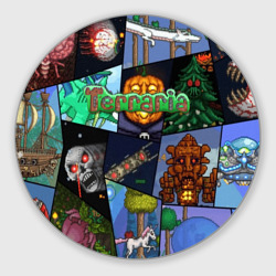 Круглый коврик для мышки Terraria коллаж с боссами