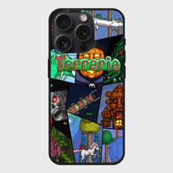 Чехол силиконовый для Apple iPhone 15 Pro матовый Terraria коллаж с боссами