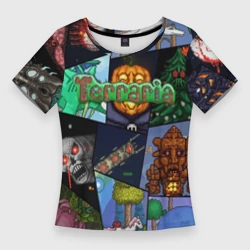 Женская футболка 3D Slim Terraria коллаж с боссами