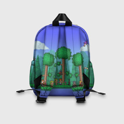 Рюкзак с принтом Terraria forest для ребенка, вид на модели сзади №2. Цвет основы: белый