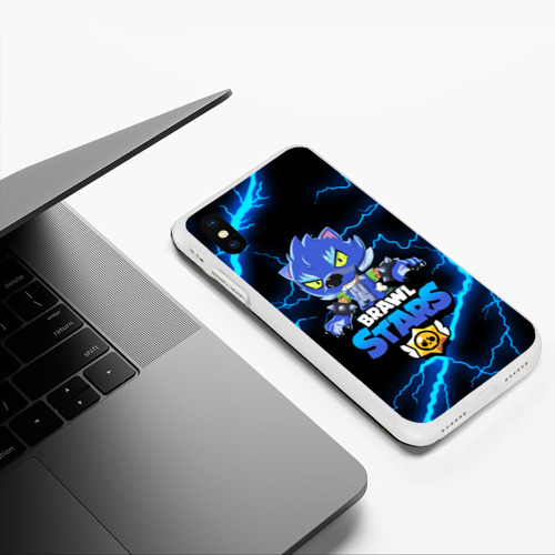 Чехол для iPhone XS Max матовый  BRAWL STARS LEON, цвет белый - фото 5