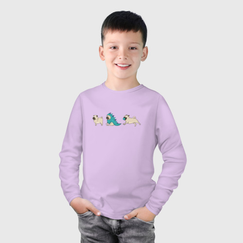 Детский лонгслив хлопок Смешные мопсы, цвет лаванда - фото 3