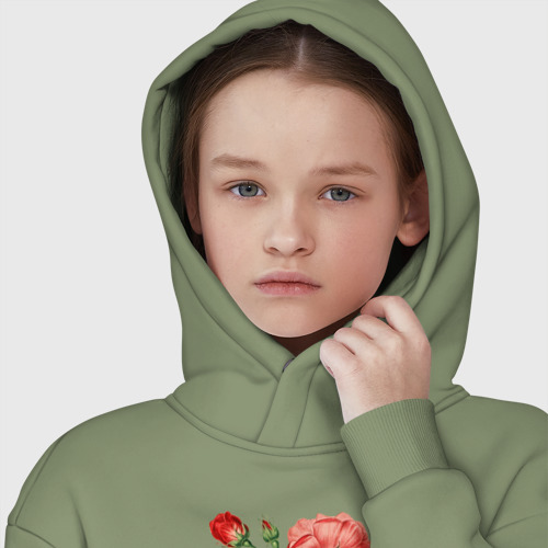 Детское худи Oversize хлопок Сердце с розами, цвет авокадо - фото 6