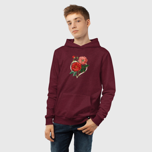 Детская толстовка хлопок Сердце с розами, цвет меланж-бордовый - фото 6