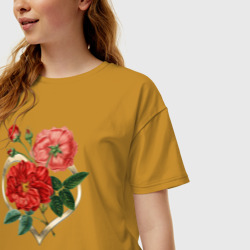 Женская футболка хлопок Oversize Сердце с розами - фото 2