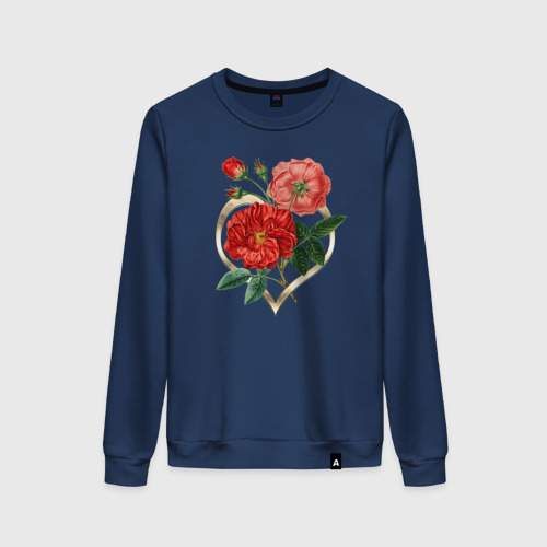 Женский свитшот хлопок Сердце с розами, цвет темно-синий
