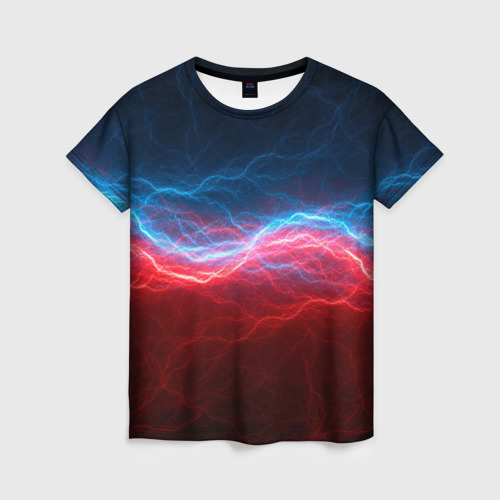 Женская футболка 3D с принтом Синяя и красная молния, вид спереди #2
