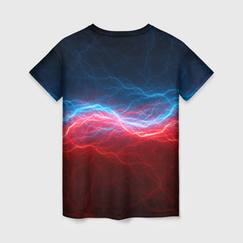 Женская футболка 3D с принтом Синяя и красная молния, вид сзади #1