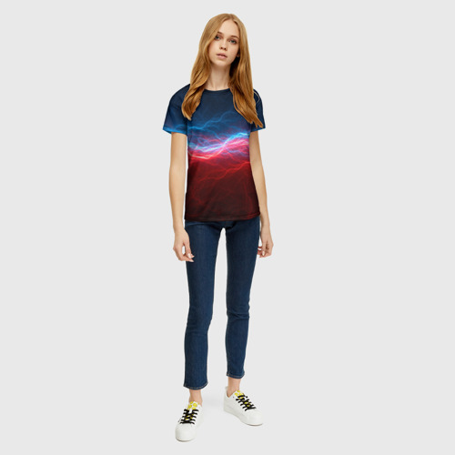 Женская футболка 3D с принтом Синяя и красная молния, вид сбоку #3