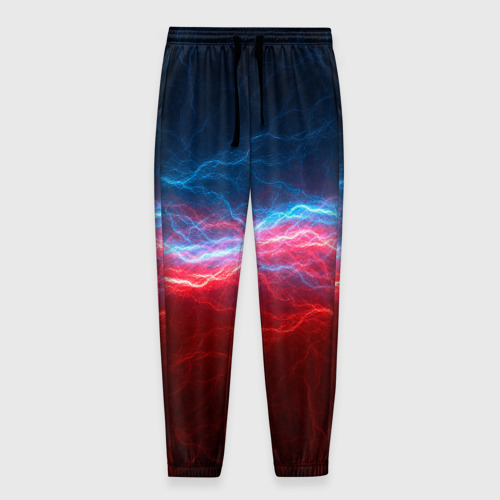 Мужские брюки 3D с принтом Синяя и красная молния, вид спереди #2