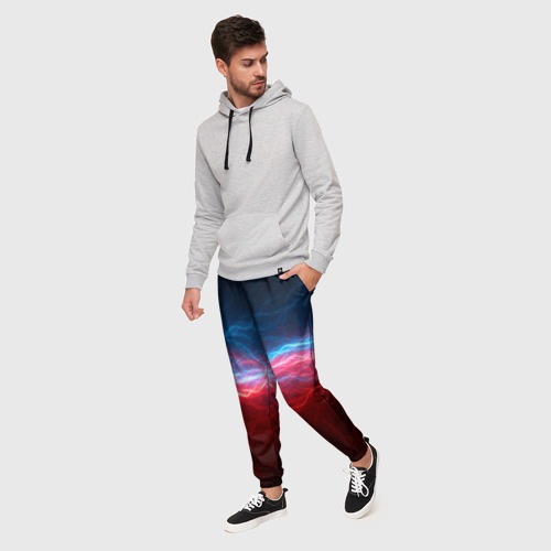 Мужские брюки 3D с принтом Синяя и красная молния, фото на моделе #1
