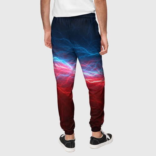 Мужские брюки 3D с принтом Синяя и красная молния, вид сзади #2