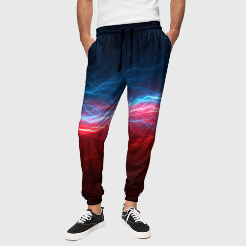 Мужские брюки 3D с принтом Синяя и красная молния, вид сбоку #3
