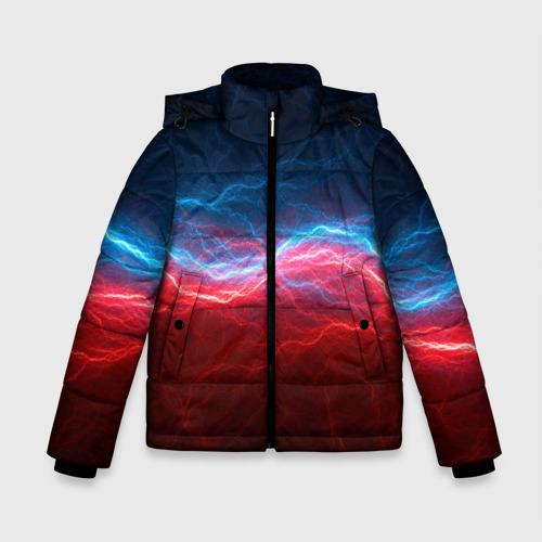 Зимняя куртка для мальчиков 3D с принтом Синяя и красная молния, вид спереди #2