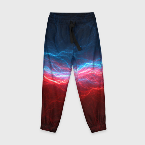 Детские брюки 3D с принтом Синяя и красная молния, вид спереди #2