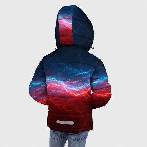 Зимняя куртка для мальчиков 3D с принтом Синяя и красная молния, вид сзади #2