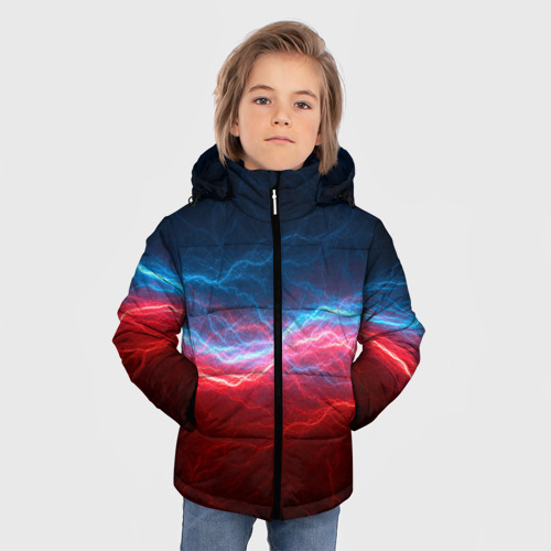 Зимняя куртка для мальчиков 3D с принтом Синяя и красная молния, фото на моделе #1