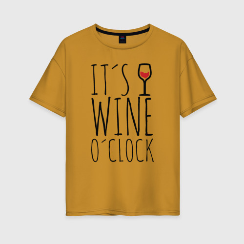 Женская футболка хлопок Oversize Wine O'clock, цвет горчичный