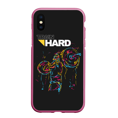 Чехол для iPhone XS Max матовый Train hard, цвет малиновый