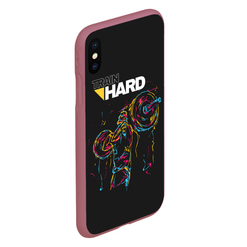 Чехол для iPhone XS Max матовый Train hard, цвет малиновый - фото 3