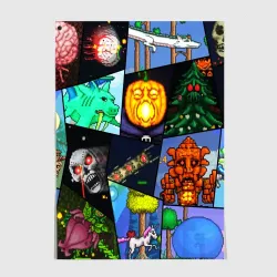 Постер Terraria все персонажи паттерн-коллаж пиксели