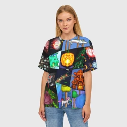 Женская футболка oversize 3D Terraria все персонажи паттерн-коллаж пиксели - фото 2