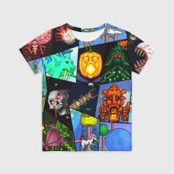 Детская футболка 3D Terraria все персонажи паттерн-коллаж пиксели