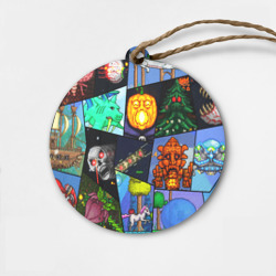 Деревянная игрушка круг Terraria все персонажи паттерн-коллаж пиксели