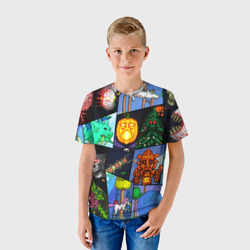 Детская футболка 3D Terraria все персонажи паттерн-коллаж пиксели - фото 2
